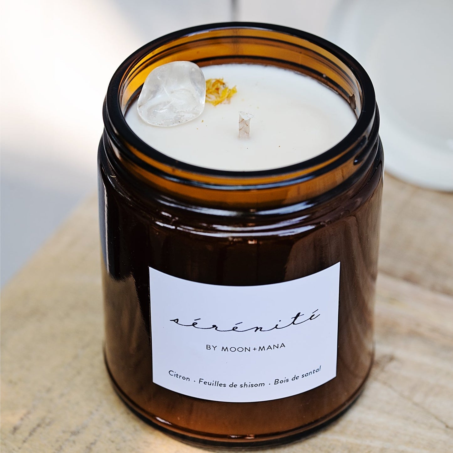 Bougie de soya - Sérénité | citron, feuilles de shisom et bois de santal