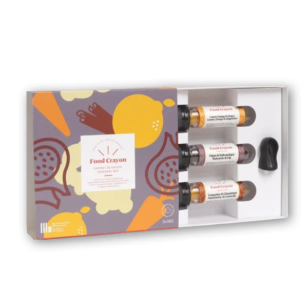epices-a-tailler-coffret-de-saison,carotte,orange,gingenbre,figue,balsamique,mandarine,cannelle,fait-au-quebec,fabrique-au-quebec,cadeau-ideal-pour-foodies,ocni,aliment,saveur,meilleure,idee-cadeau-originale,montrea,boutique-montreal,casa-luca,a-tailler,crayon-depices,food-crayon,the-foodie-family
