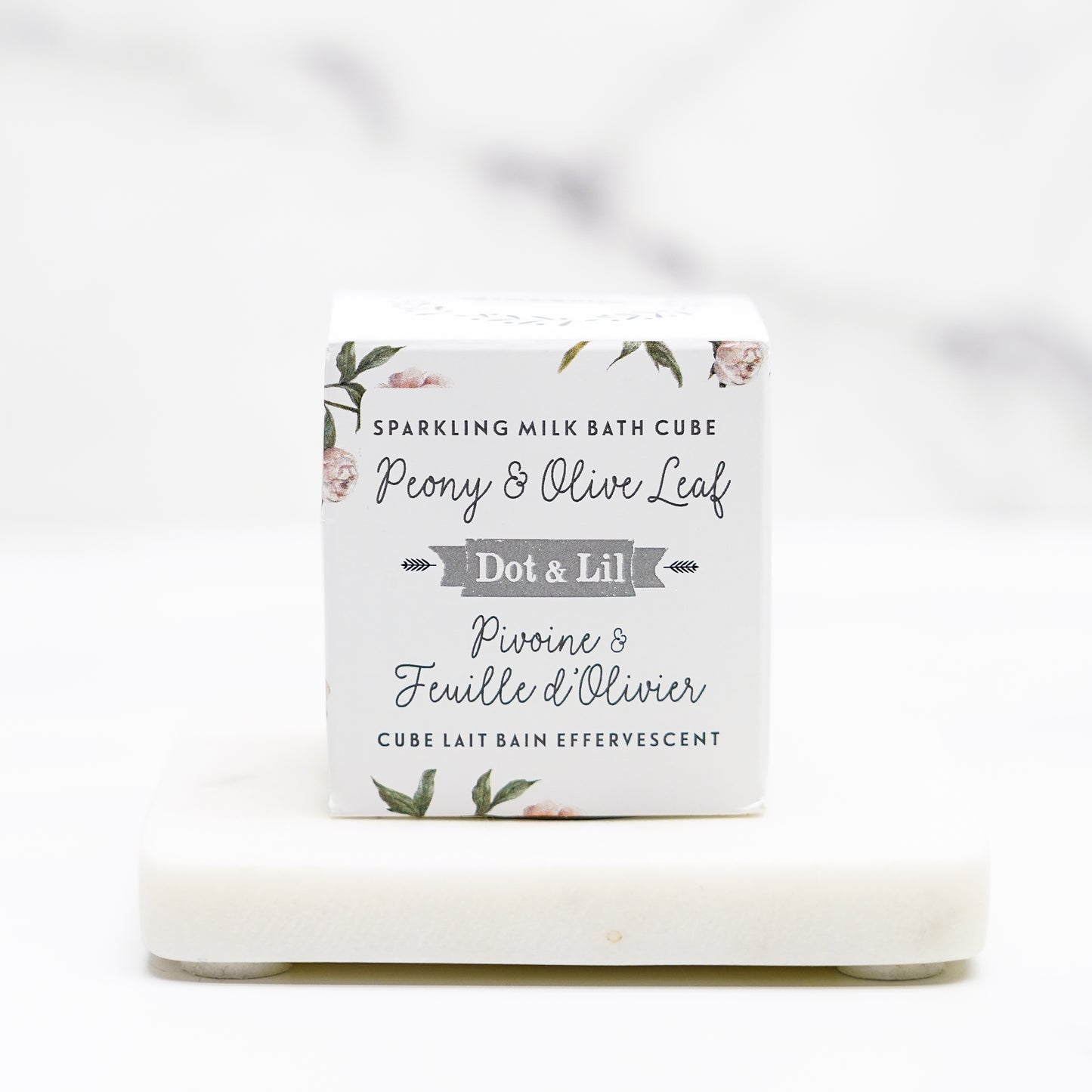 Cube lait bain effervescent - Dot & Lil - pivoine et feuille d'olivier