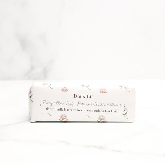 cube-de-lait,bain,bains,self-care,detente,fait-au-quebec,fabrique,nature,idee-cadeau,produits,soins,dot-et-lil,montreal,quebec,casa-luca,pivoine,feuille-olivier