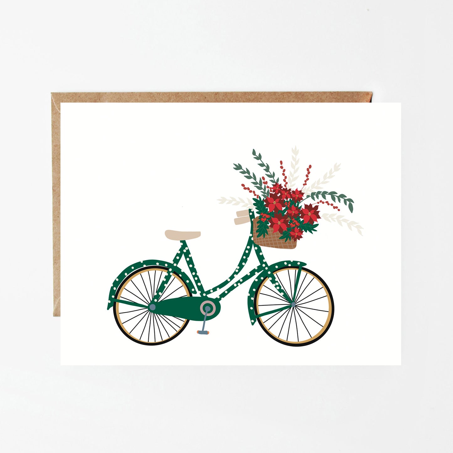 Carte de Noël - Vélo et poinsettias