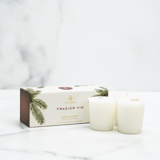 ensemble-de-trois-bougies,votive,bougie,chandelle,thymes,frasier-fir,parfum-des-fetes,arome-de-sapin,frasier-fir,noel,temps-des-fetes,montreal,ahuntsic,casa-luca,boutique-casa-luca