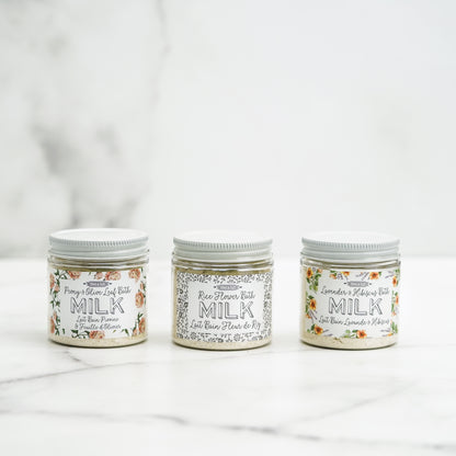 lavande,hibiscus,fleur-de-riz,pivoine,feuille-d-olivier,fait,quebec,fabrique,nature,idee-cadeau,produits,soins,dot-et-lil,dot-&-lil,montreal,quebec,casa-luca,lait-de-bain,lait,bain