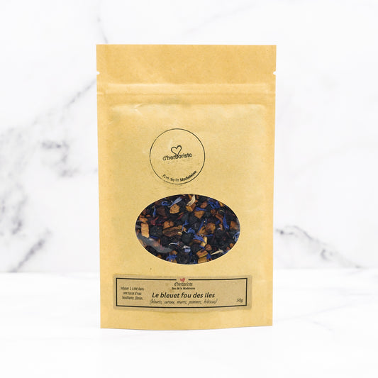 tisane-le-bleuet-fou-des-iles-coeur-dherboriste-montreal,tisane,iles-de-la-madeleine,zen,relaxation,casa-luca,boutique-casa-luca,ahuntsic,achat-local,coeur-dherboriste
