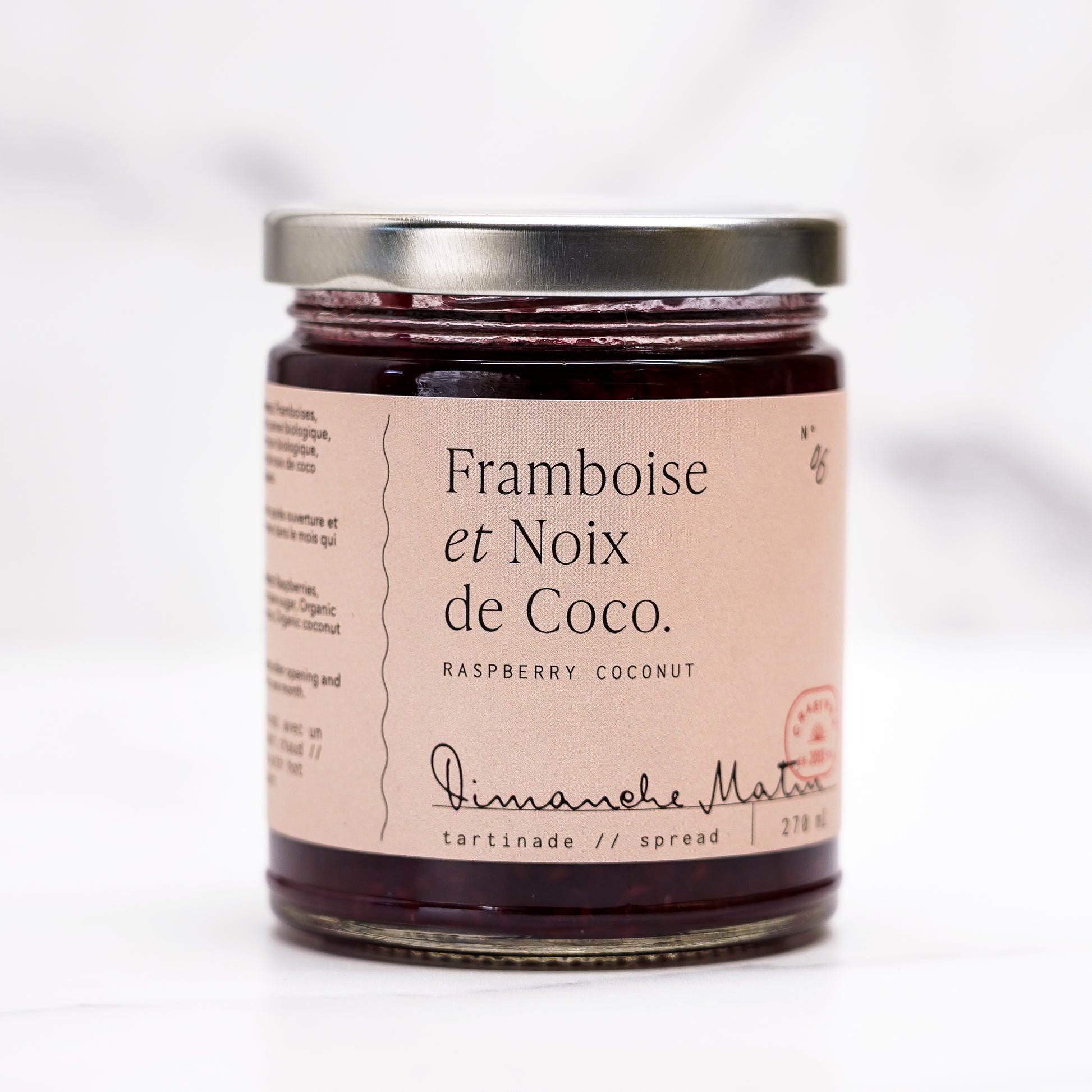 tartinade-framboise-et-noix-de-coco-dimanche-matin,dimanche-matin,tartinade,noix-de-coco,framboise,casa-luca,boutique-casa-luca,montreal,ahuntsic