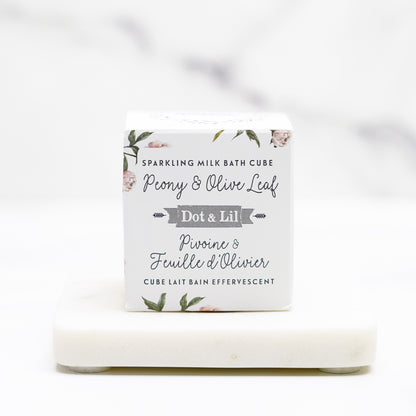 Cube lait bain effervescent - Dot & Lil - pivoine et feuille d'olivier