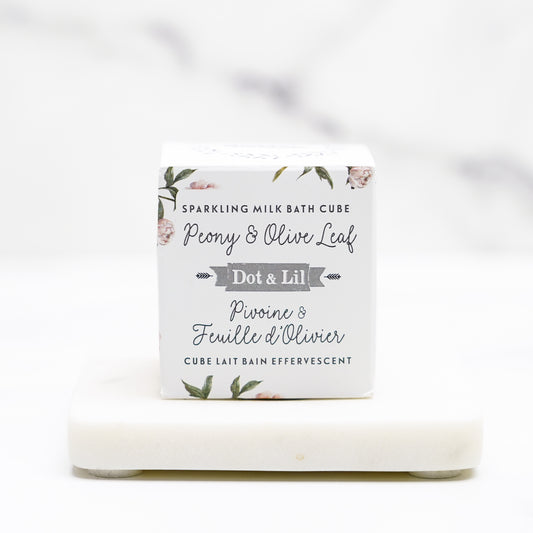 Cube lait bain effervescent - Dot & Lil - pivoine et feuille d'olivier